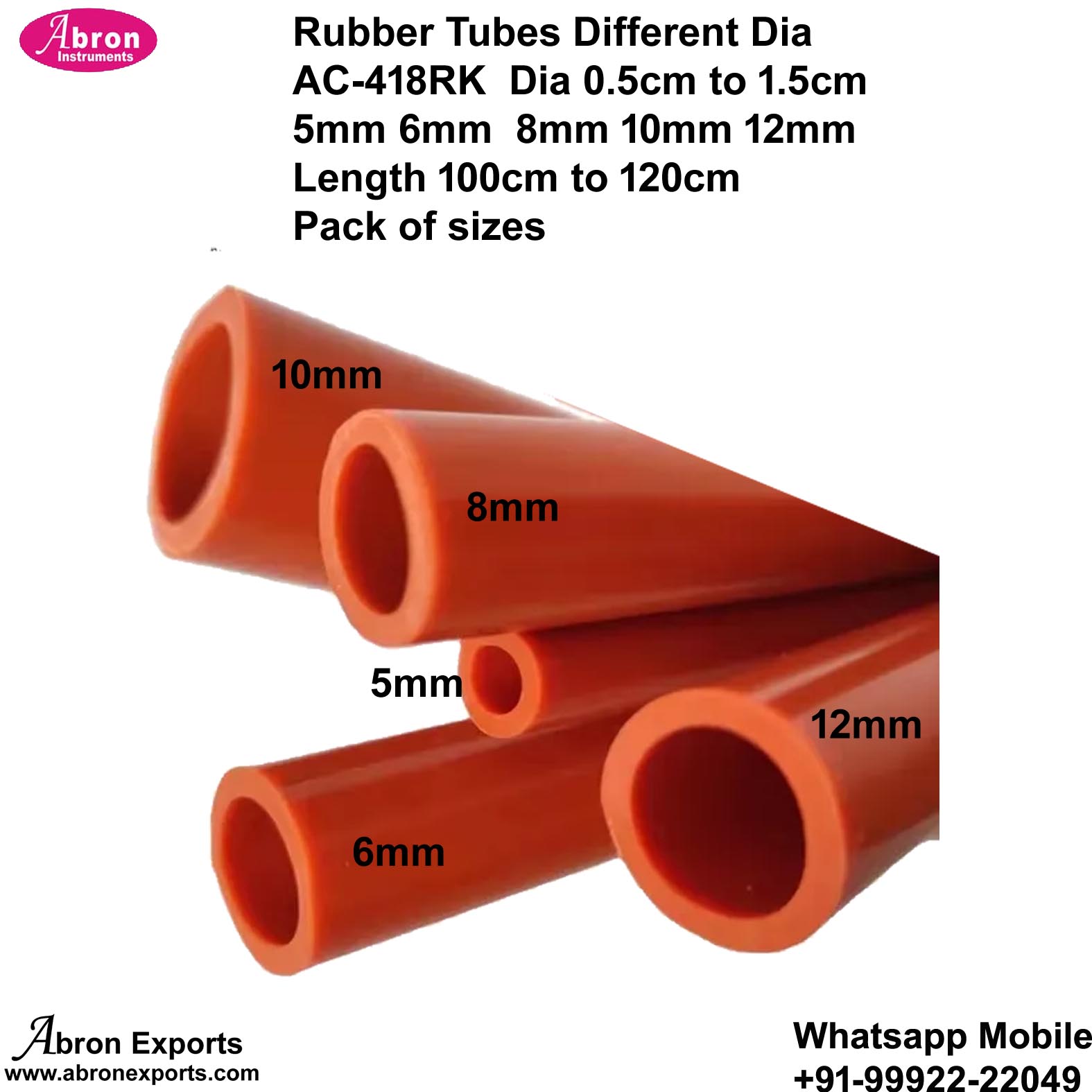 Rubber Tubing Tubes Length 100-120cm Different Dia 0.5cm -1.5cm 5mm 6mm 8mm 10mm 12mm  Wall Thickness 1mm-1.5mm Wall Abron